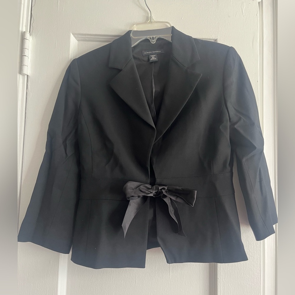 Banana Republic Black Blazer with Satin Tie at Waist